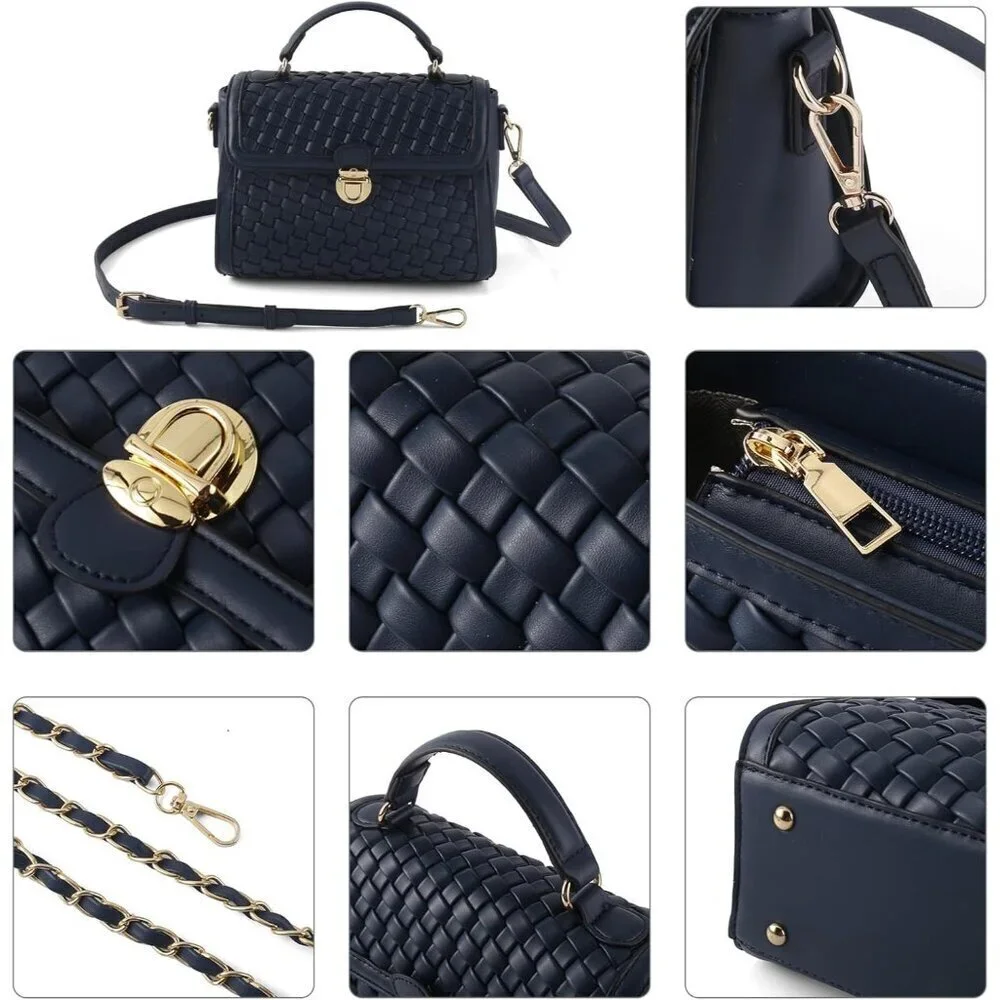 Woven Leather Crossbody Bag Women Handwoven Shoulder Purse Vegan Leather